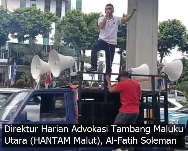 Direktur Harian Advokasi Tambang Maluku Utara (HANTAM Malut), Al-Fatih Soleman,saat lakukan orasi di Jakarta./photo.dok IST