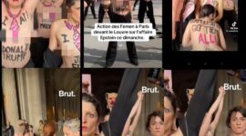 Diskripsi: Aksi Femen di Paris di depan Louvre mengenai kasus Epstein hari Minggu (8/3/2026)/photo tangkapan layar medsos