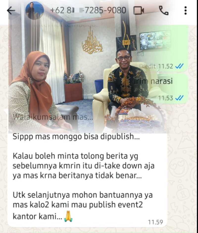 Kolase pesan WhatsApp dan Katim Humas Kemenag Lampung (kanan)/ photo: Dok.Istimewa