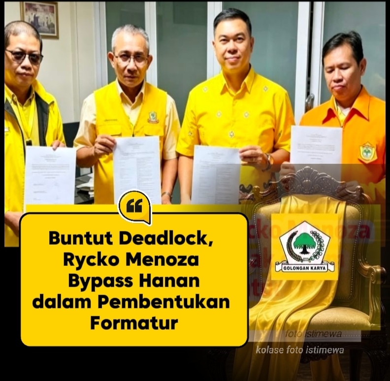Rycko Menoza bersama mayoritas tim formatur—Samsir (PK Rajabasa), M. Rifai (PK Kedamaian), dan Darma Edi Tabrani (Hasta Karya)—mengumumkan telah merampungkan susunan 116 nama pengurus tanpa keterlibatan unsur provinsi.Sabtu (22/9/2026)/foto dok istimewa 
